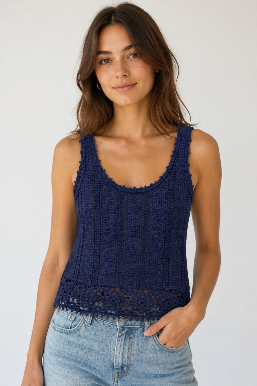 Universal Thread Navy Blue Crochet Detail Tank Top M